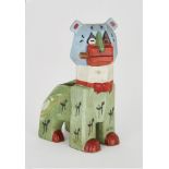 A Louis Wain 'Lucky Haw-Haw' cat form spill vase, decorated with slip glaze and moulded appliqué,