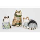 A Joan and David De Bethel porcelain cat, hand-painted papier-mâché appliqués and glass eyes, hand-