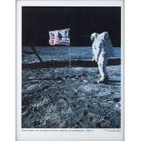 Two reproduction photographs of the 1969 Apollo 11 Moon Landing, depicting Edwin E. Aldrin Jr.