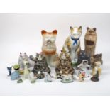 A group of ceramic expressive cats, both factory made and hand-built, to include Avalon, Buxton,