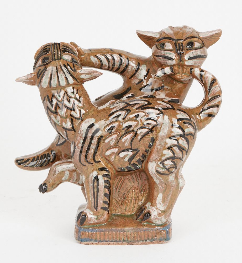 Helge Christoffersen (Danish, 1925-1965), an earthenware sculpture depicting a catfight, mid-