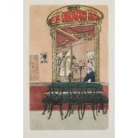 Richard Beer, British 1928-2017- Cafe de la Paix: Cafe Royal; etchings with aquatint in colours,