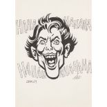 Cherman Quino, Peruvian, b.1969- The Joker, 2014; ink on card, signed and embossed with Che