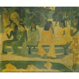 After Paul Gauguin, French 1848-1903- Ta Matete, 1892; reproduction printed in colours on canvas, 61