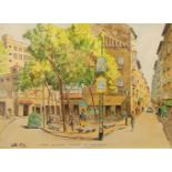 Diaz, Spanish, mid-late 20th century- Plaza Gomila Palma de Mallorca; hand-coloured lithograph,