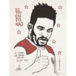 Cherman Quino, Peruvian, b.1969- Farfan, 2017; ink on card, signed, embossed with Che Guevara stamp,