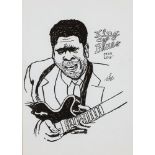 Cherman Quino, Peruvian b.1969- King Of Blues; ink on card, signed right and embossed with Che