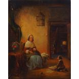 T. J. Vodbrysch, Dutch school, mid-19th century- Interior domestic scene; oil on panel, signed and