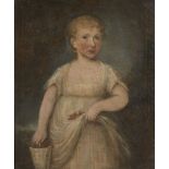 British School, 18th Century- Portrait of a girl holding a basket of flowers; oil on canvas, 74.2