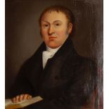 British School, 19th century- Portrait of gentleman seated half-length turned to the left holding