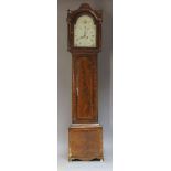 A George III mahogany eight day longcase clock, the arched pediment above painted arched dial with