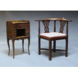 A George III mahogany corner chair, and George III mahogany Pembroke table, and a French chevet, the