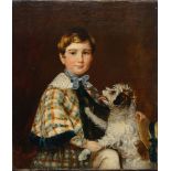 British School, mid-19th Century- Portrait of a girl with a dog; oil on canvas, 35.5 x 30.5 cm (