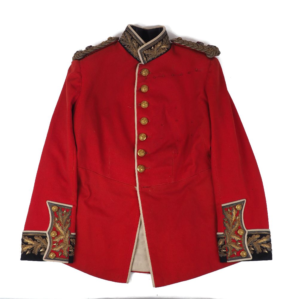 A British dress tunic, possible late 19th/early 20th century, with oak leaf collar and cuff and