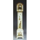 A white painted and chinoiserie style Grandmother clock, late 20th century, the brass dial with