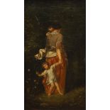 British School, late 18th century- Mother and children along a woodland path; oil on canvas,