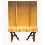 A birds-eye maple veneered dresser, late 20th century, adjustable shelving section, with glass