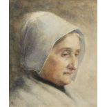 British School, late 19th century- Portrait of a woman in a bonnet; watercolour, 33 x 27.5 cm Please