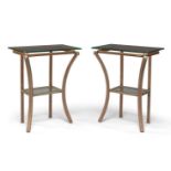 Pierre Vandel; a pair of French contemporary designed glass topped side tables, 74cm high, 56cm