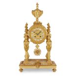 A French Louis XVI style gilt-bronze mantel clock, late 20th century, surmounted by an urn with goat