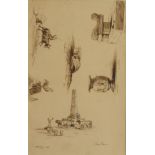 I.H. Gibson, British, mid 19th century- Sketches from Pyre; pen and ink on paper, signed and