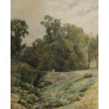 Edmund Morrison Wimperis RI, British 1835-1900- The Old Stone Bridge; watercolour, signed lower