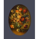 Dutch School, 20th century- Still life in a vase; oil on panel, oval, 40 x 30 cm Please refer to