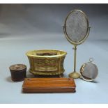 An Edwardian mahogany box, 62cm wide; together with a modern giltwood and cane jardinière, 59cm