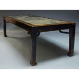 A large Chinese rectangular dining table, late 19th century, the rectangular top inset with three