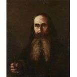 Russian School, mid-late 19th Century- Portrait of a bearded Russian man holding a stick; oil on