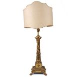 A late Victorian adjustable brass column table lamp, late 19th century, with pierced column and