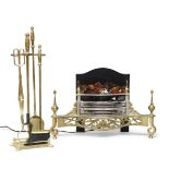 A George III style brass and steel electric fire grate, with amber effect coals, complete with brass