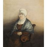 British School, 19th century- Seated lady; watercolour with touches of white, 38 x 34 cm Please