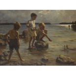 After Albert Edelfelt, Finnish 1854-1905- Boys Playing on the Shore; oil on canvas, 91 x 122 cm (