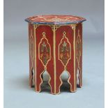 A Middle Eastern octagonal polychrome painted side table, second half 20th Century, decorated with