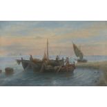 A Vescovi, Italian, mid-late 19th century- Fisherman on boats and on shore; oils on canvas, a