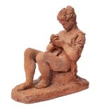 Karin Jonzen, British 1914–1998 - Girl Sewing, 1967; terracotta, 32.5(H) x 14(W) x 31(D) cm (ARR)