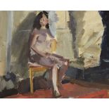 Peter Clossick NEAC, British b.1948 - Seated nude; oil on paper, signed on the reverse 'Peter