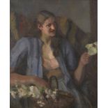 Dorothy Hepworth, British 1894–1978 - Girl with Flowers II; oil on canvas, inscribed with title