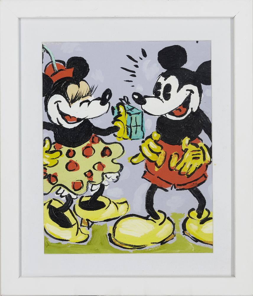 Fiona Rae RA, British b.1963 - Mickey Mouse Christmas Card; acrylic on folded card, inscribed ' - Image 2 of 5