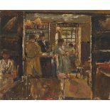 Rowland Fisher, British 1885-1969 - A Bar-room Interior; oil on board, signed lower left 'Rowland