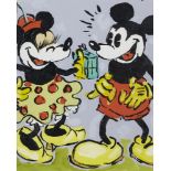 Fiona Rae RA, British b.1963 - Mickey Mouse Christmas Card; acrylic on folded card, inscribed '
