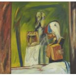 John Bellany CBE RA HRSA, Scottish 1942-2013 - Three figures at a table, c.1970; oil on canvas,