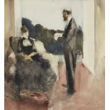 Jean-Louis Forain, French 1852-1931- 'Après diner', circa 1885; watercolour, signed and inscribed 'a