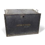 A black metal trunk inscribed 'Arthur Tooth'; height 40cmPlease refer to department for condition