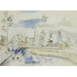 Paul Nash, British 1889–1946 - River scene; watercolour and pencil on paper, signed lower right '