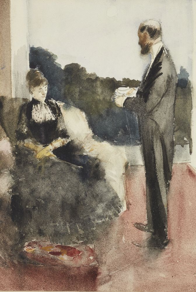 Jean-Louis Forain, French 1852-1931- 'Après diner', circa 1885; watercolour, signed and inscribed 'a - Bild 6 aus 6