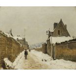 Stanislas Victor Edouard Lépine, French 1835 – 1892- 'Caen, La rue de Calix Sous la Neige'; oil on