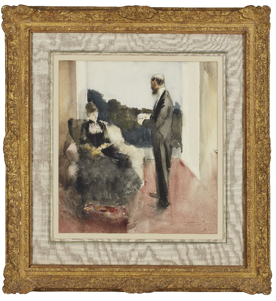 Jean-Louis Forain, French 1852-1931- 'Après diner', circa 1885; watercolour, signed and inscribed 'a - Bild 4 aus 6