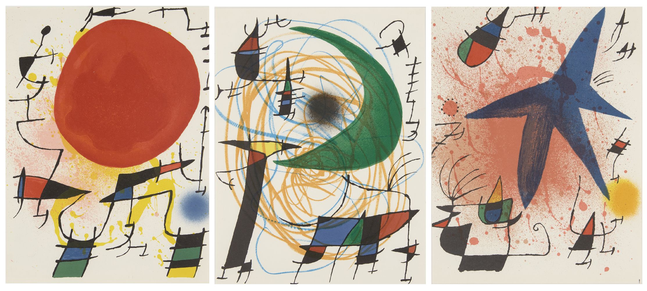 Joan Miró, Spanish 1893-1983- L'Astre Bleu, Le Soleil Rouge, La Lune Vert [Mourlot 857, 859 and